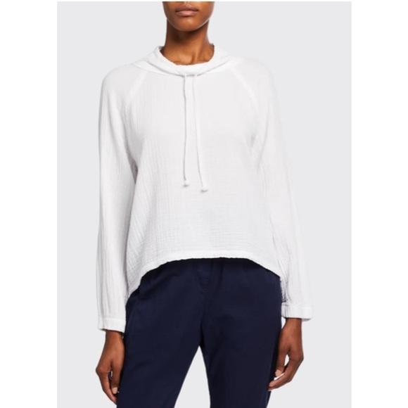 XIRENA Shay Drawstring Cowl Neck Gauze Top White Long Sleeve Pullover Size XS - Picture 1 of 15